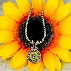 SOLD.   BRIGHTON 21” SILVER NECKLACE WITH SILVER AND GOLD CRYSTAL STONE PENDANT